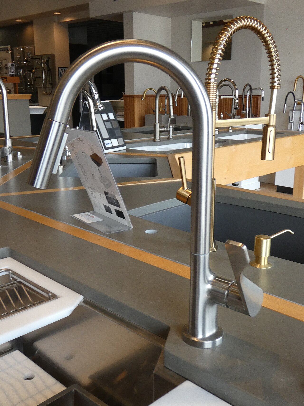 Gooseneck kitchen faucet on a showroom display